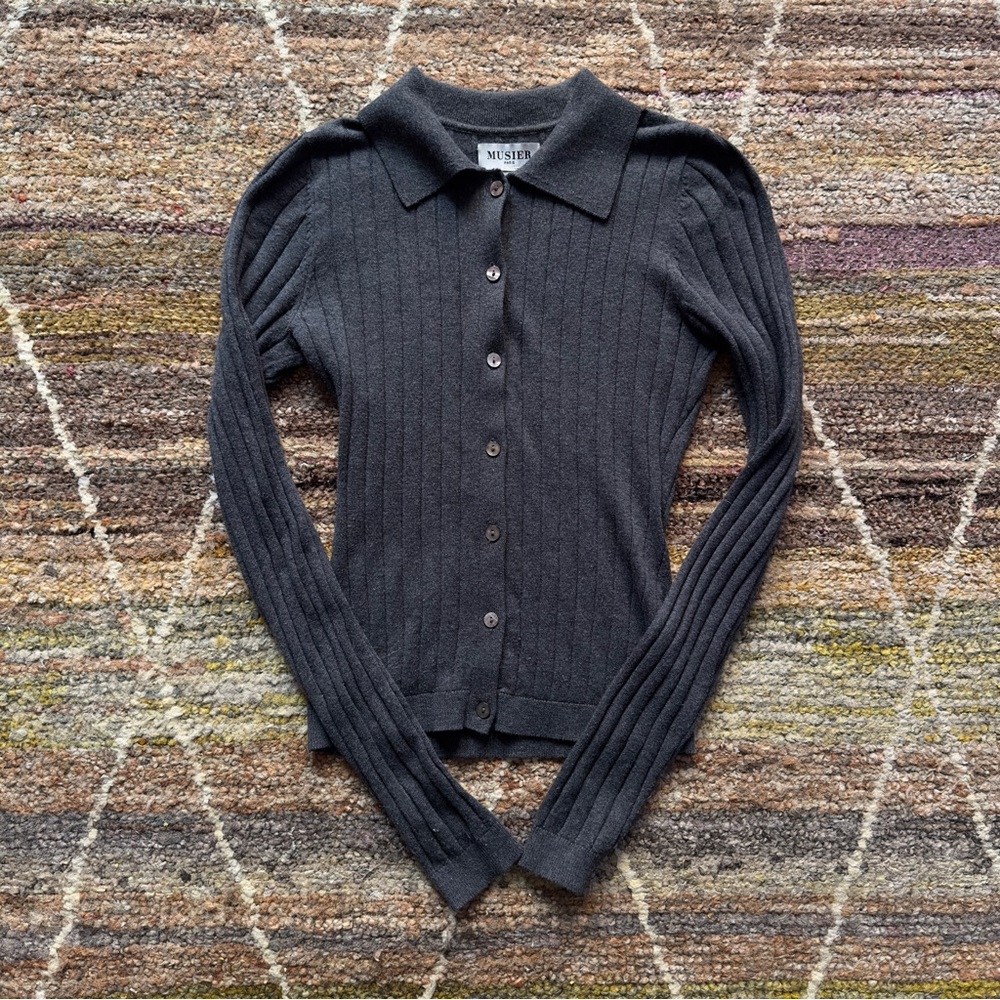 Musier Paris ribbed polo collar cardigan sweater